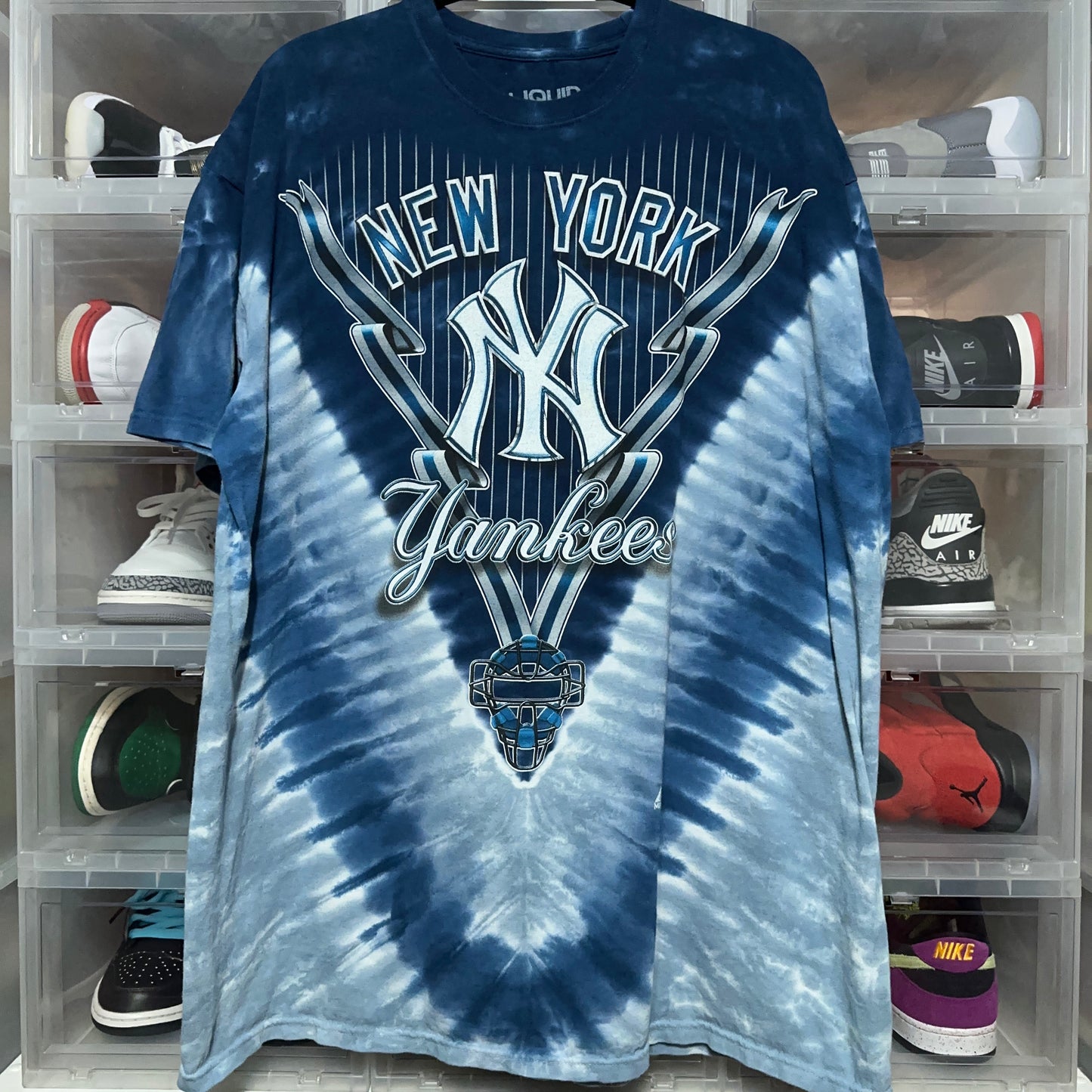 2000s New York Yankees Liquid Blue All Over Print Sports Tee XXL