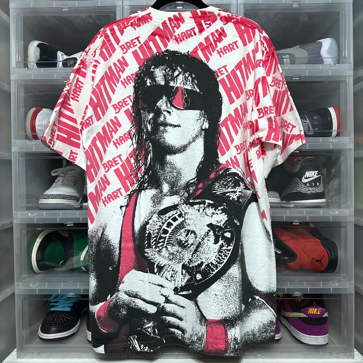 Vintage WWF Bret Hart The Hitman All Over Print Wrestling Tee XL