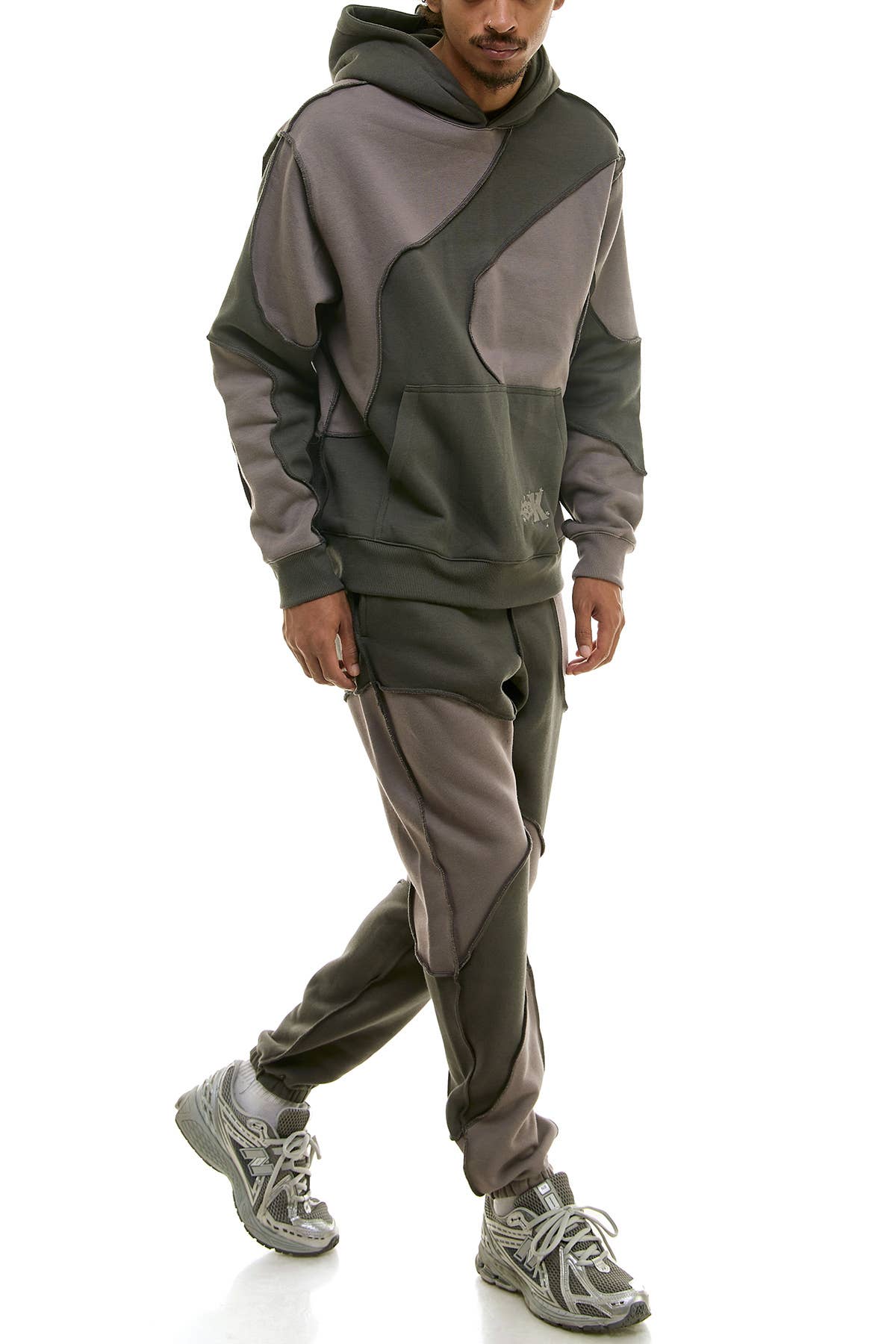 KDNK COLOR BLOCKED CUT AND SEW HOODIE AND SWEATPANTS SET