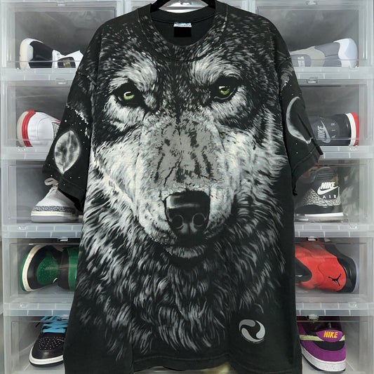 Vintage Liquid Blue Wolf Mega All Over Print Tee XL