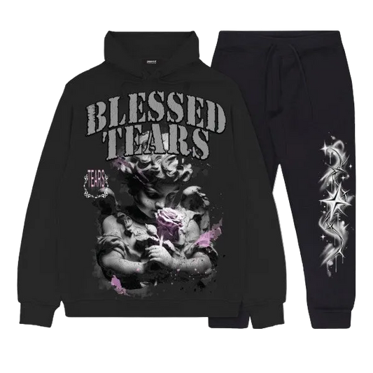 BLESSED TEARS HOODIE AND JOGGER SET BLACK