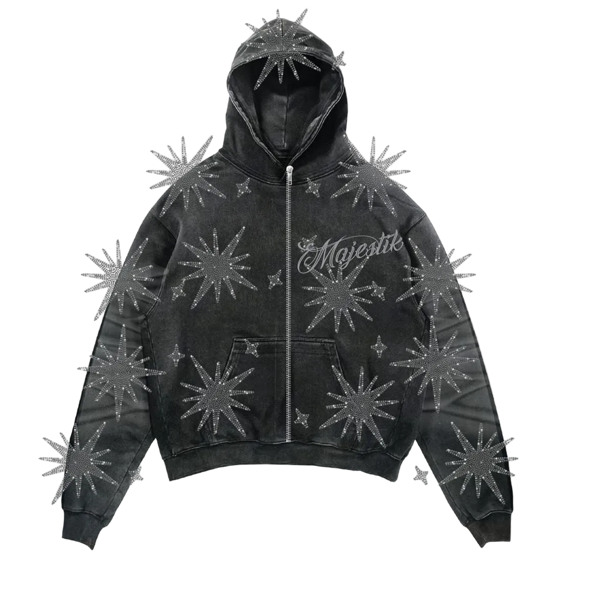 MAJESTIK STARBURST FRENCH TERRY ZIP UP HOODIE BLACK