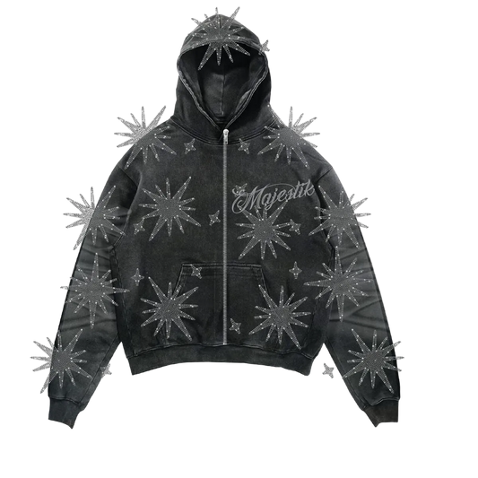 MAJESTIK STARBURST FRENCH TERRY ZIP UP HOODIE BLACK