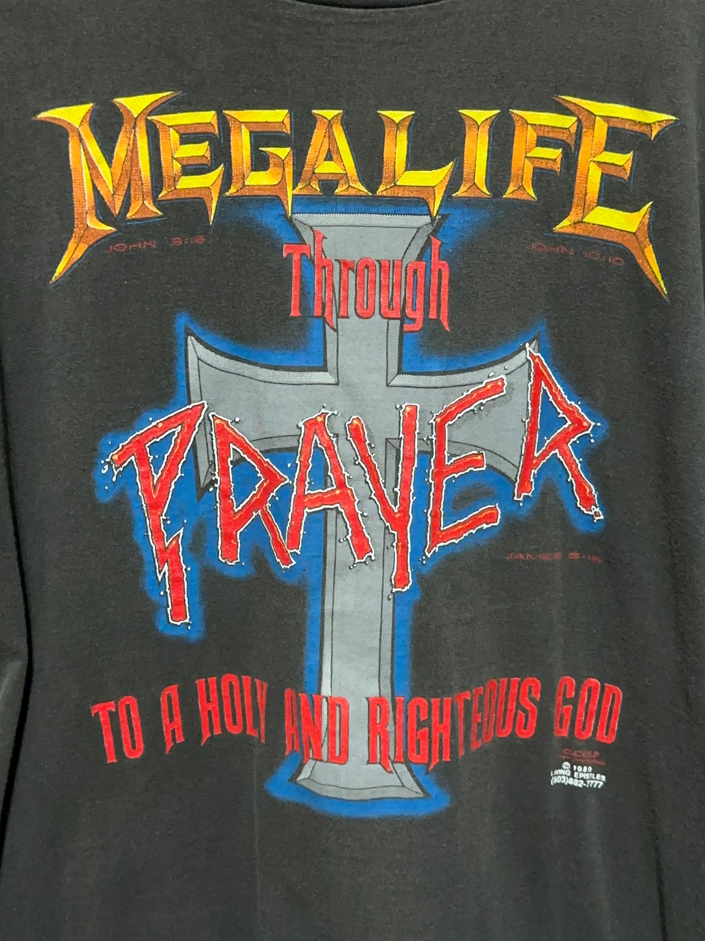 Vintage 90s Megalife Through Prayer Megadeath Slayer Flip Graphic Jesus Tee Large