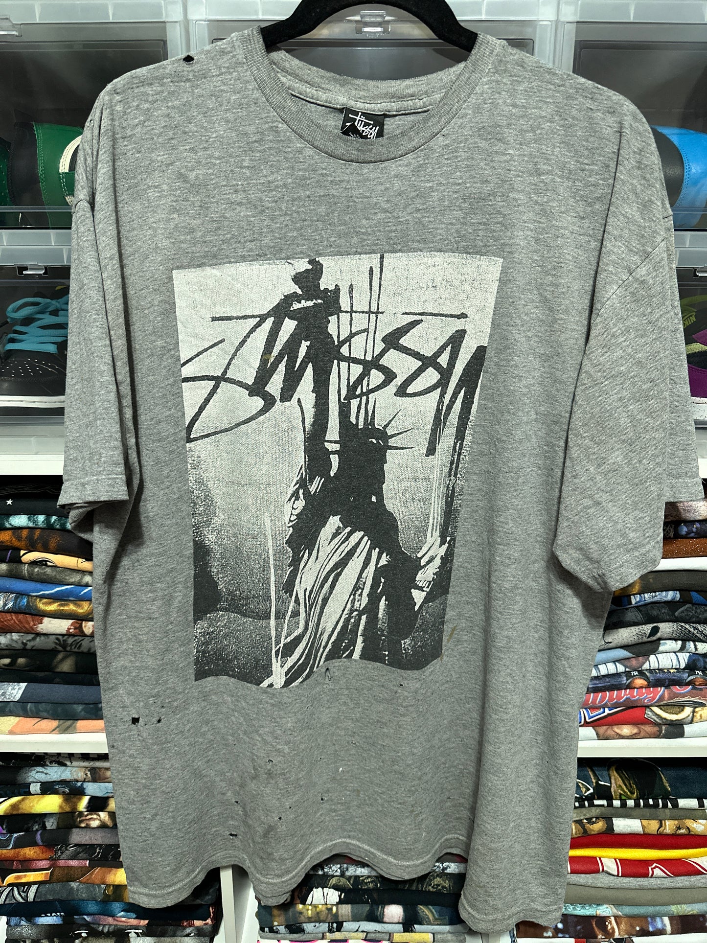 STUSSY Statue Of Liberty Distressed Skater Tee XL