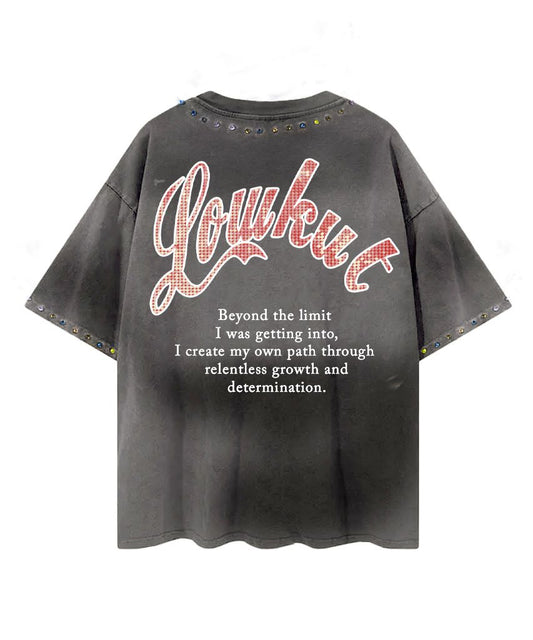 LOWKUT FLAMINGO CRYSTAL TEE DARK GREY