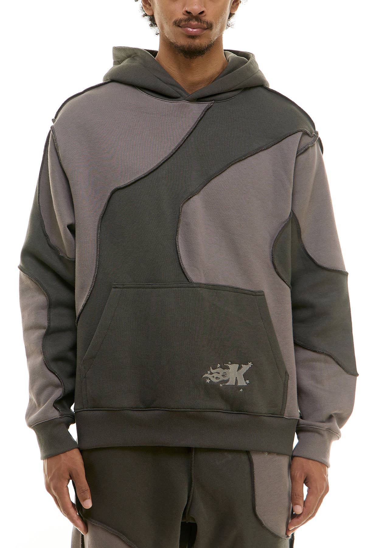 KDNK COLOR BLOCKED CUT AND SEW HOODIE AND SWEATPANTS SET