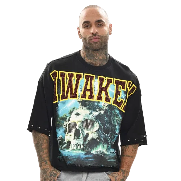 AWAKEN RAW EDGE CROPPED GRAPHIC TEE