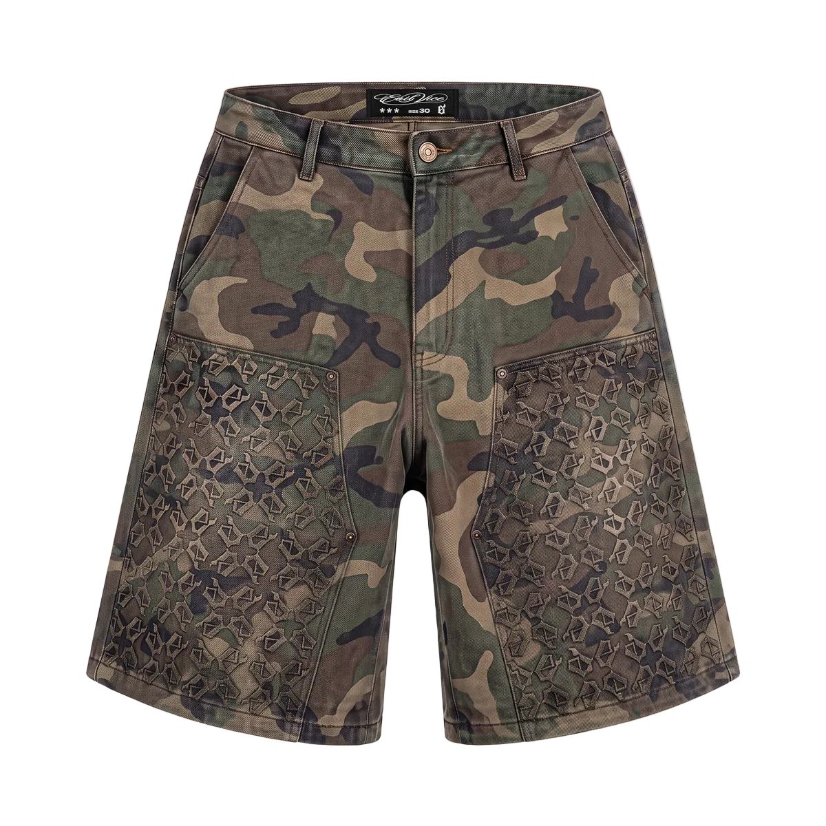 EVIL VICE MONOGRAM DENIM SHORTS CAMO