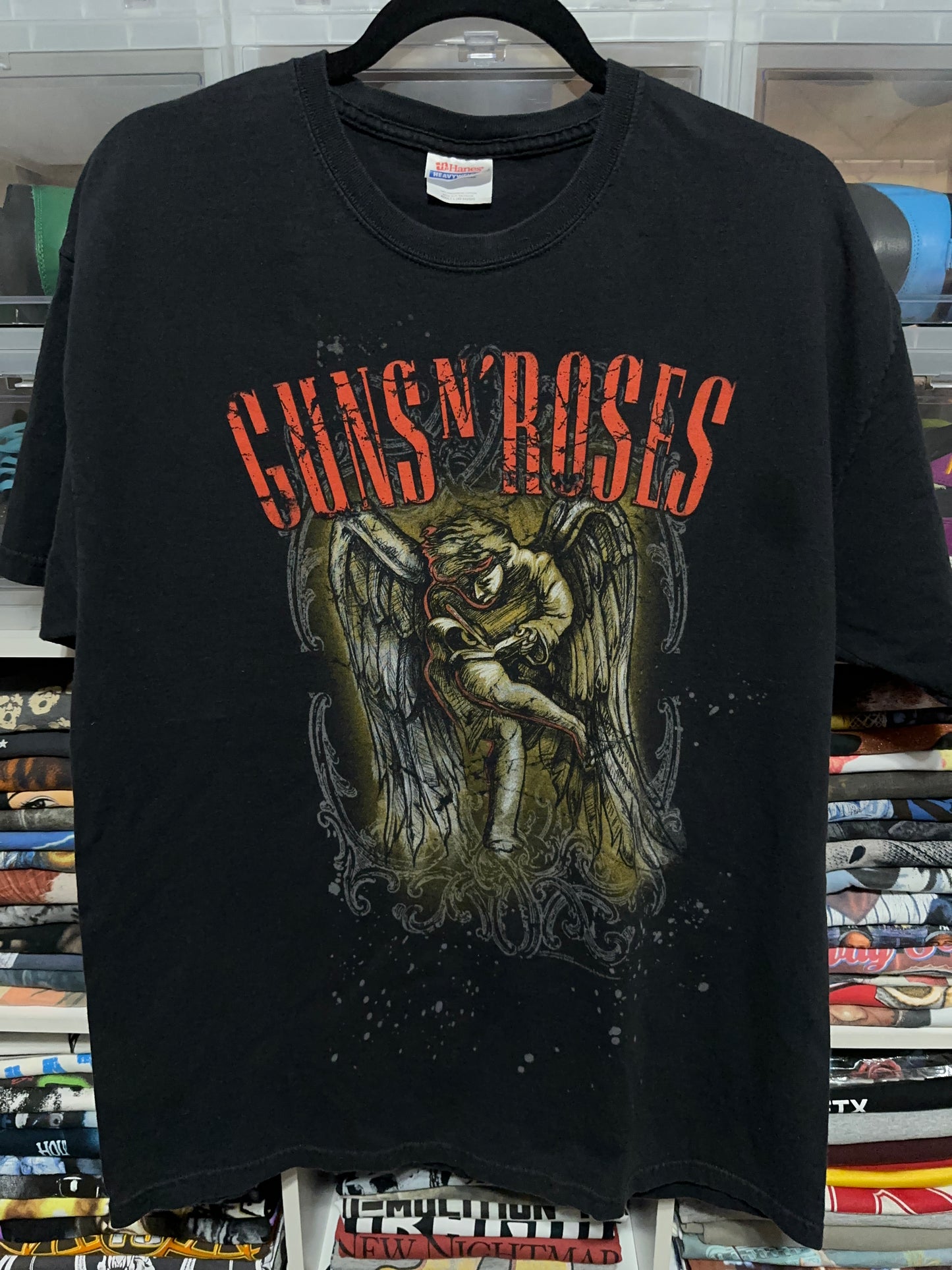 2008 Guns N Roses Sketching Cherub Graphic Band Tee Large