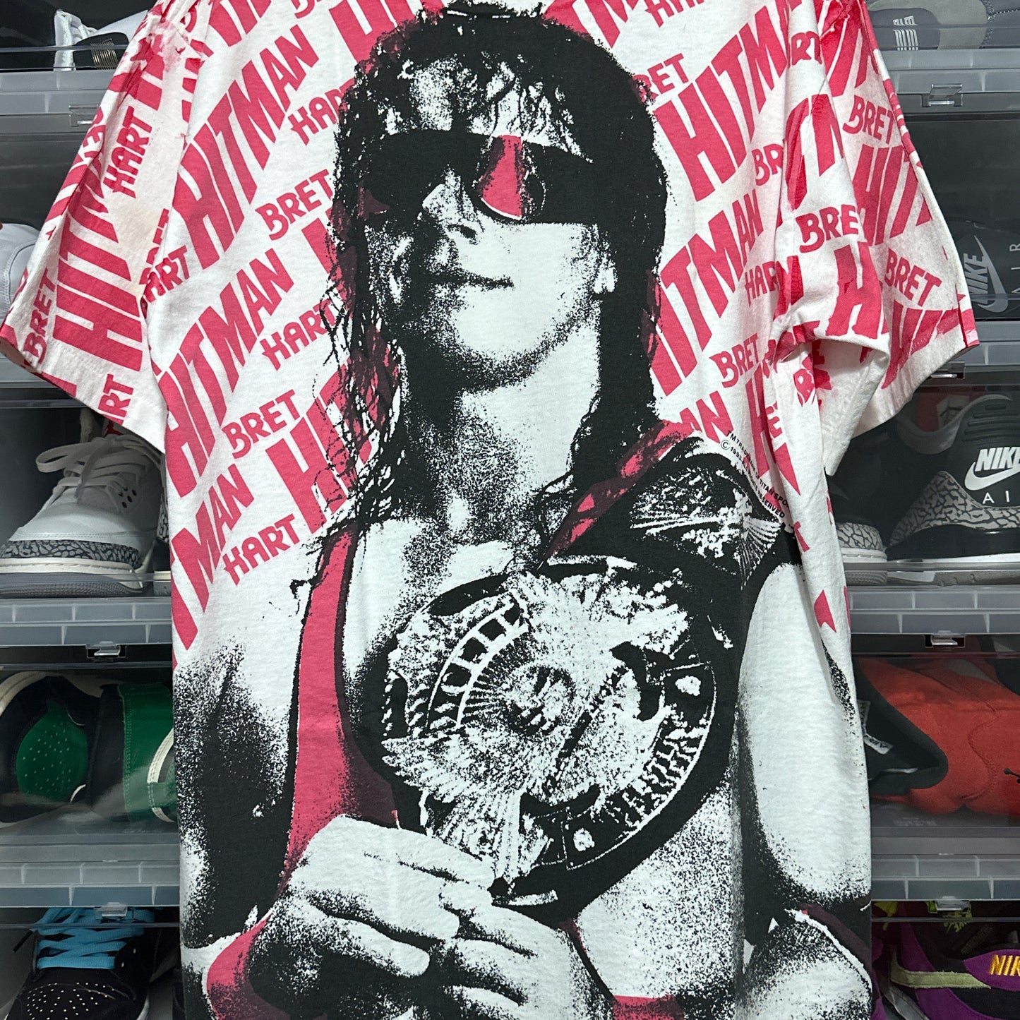 Vintage WWF Bret Hart The Hitman All Over Print Wrestling Tee XL