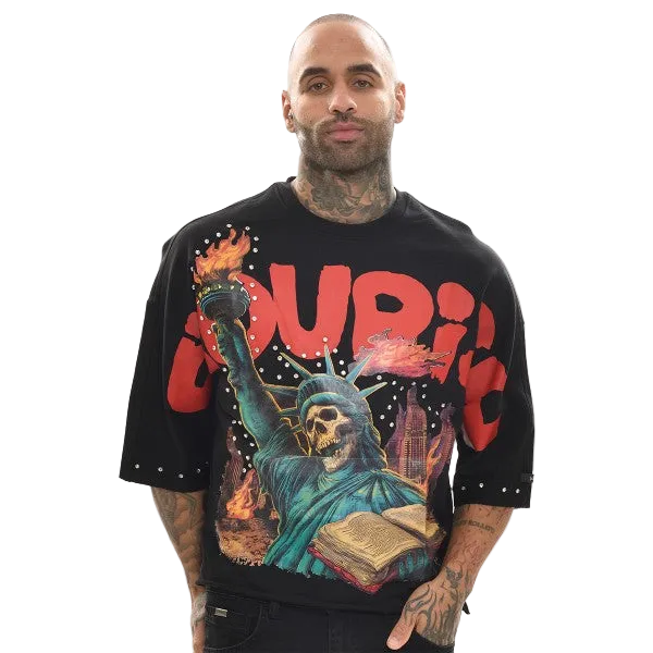 FLOURISH LIBERTY RAW EDGE CROPPED GRAPHIC TEE