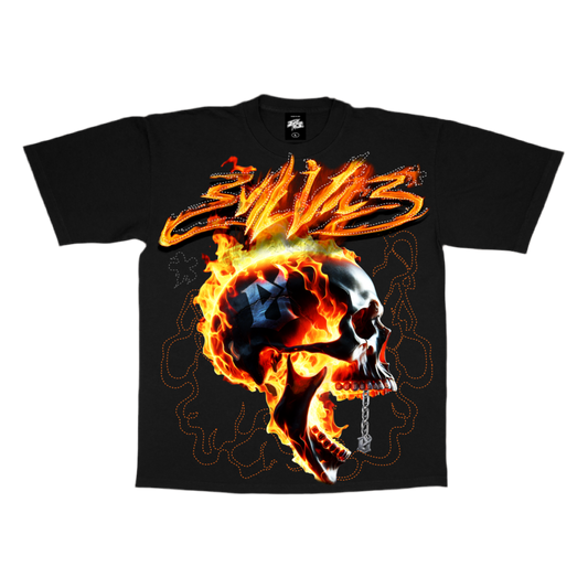 Evil Vice Thread Flaming Skull Graphic Tee