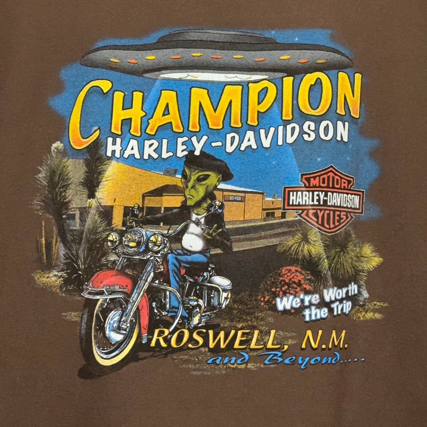 2000s Harley Davidson Roswell New Mexico Alien Graphic Pocket Tee XXL