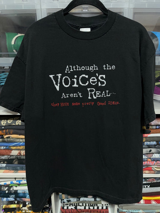 Y2K Voices Aren't Real Humor Funny Graphic Tee Large