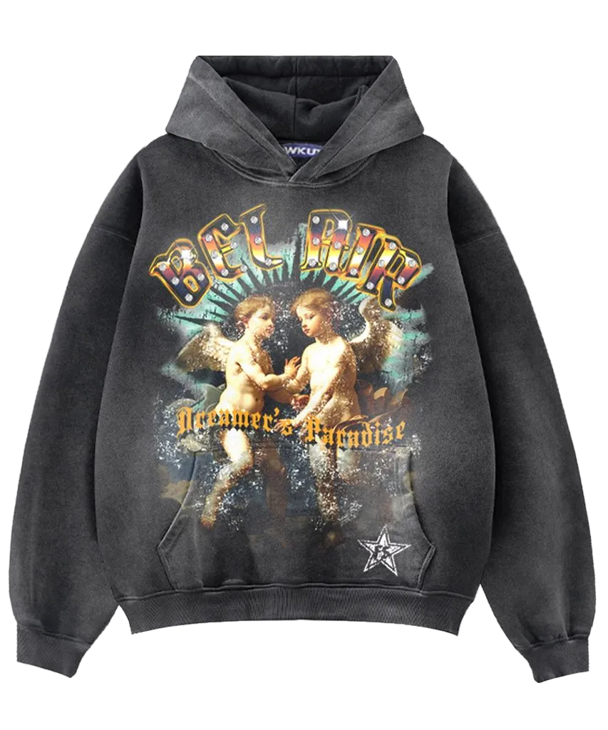 LOWKUT BELAIR JUMBO CRYSTAL HOODIE WASHED BLACK PREORDER
