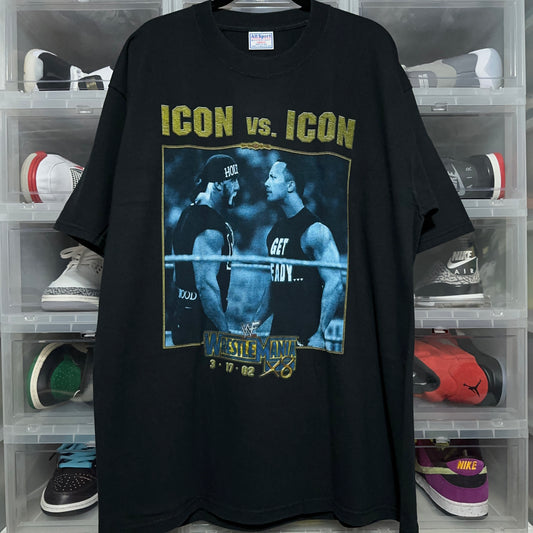 Vintage WWF WrestleMania 18 The Rock Hulk Hogan Icon vs Icon Wrestling Tee XXL