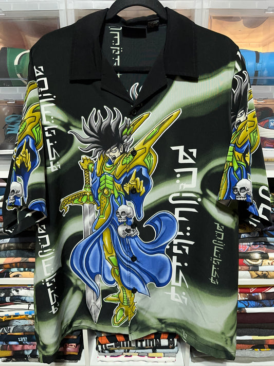 Y2K Japanese Anime Print Skater Jnco Style Button Down Large