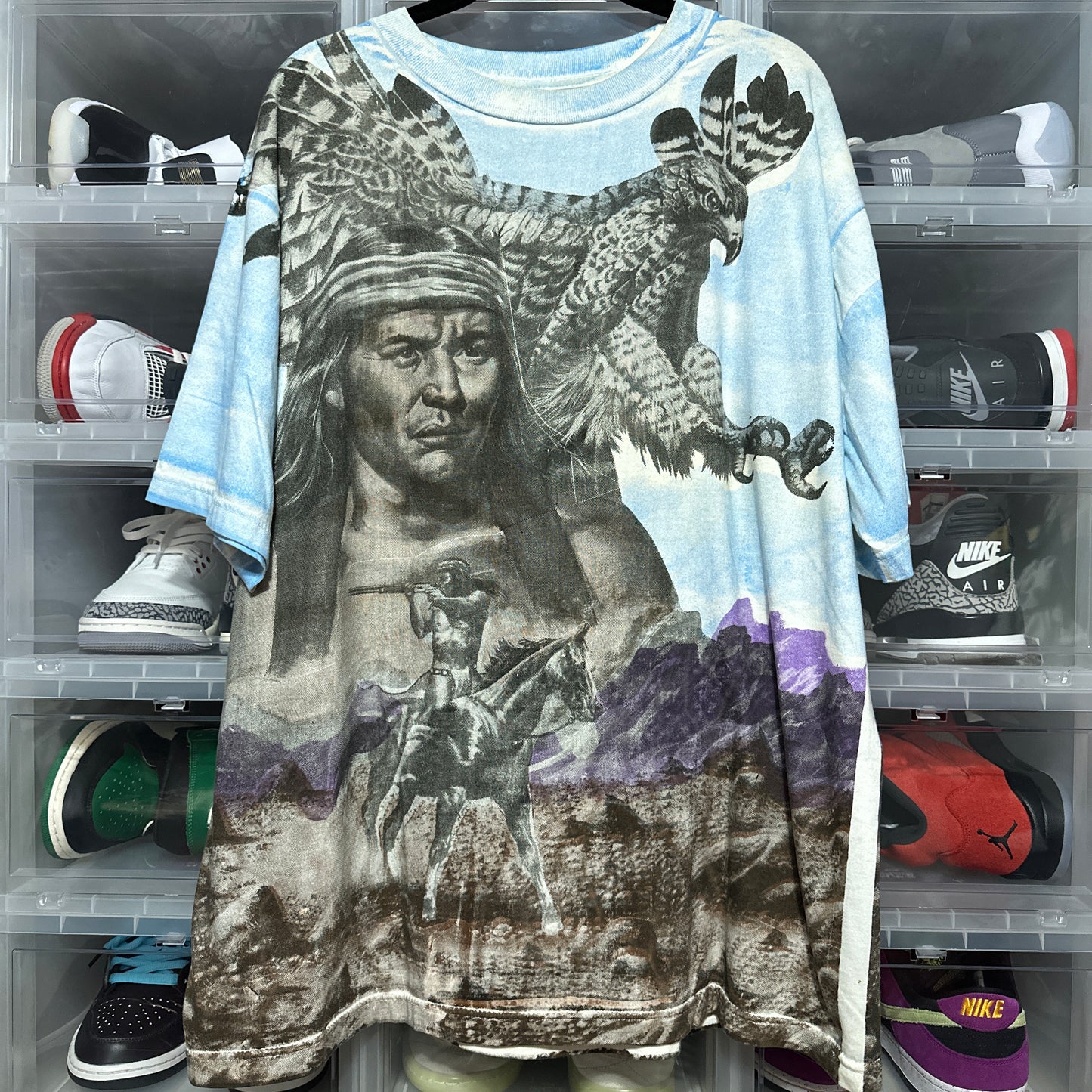 Vintage Native American All Over Print Nature Eagle Tee XL