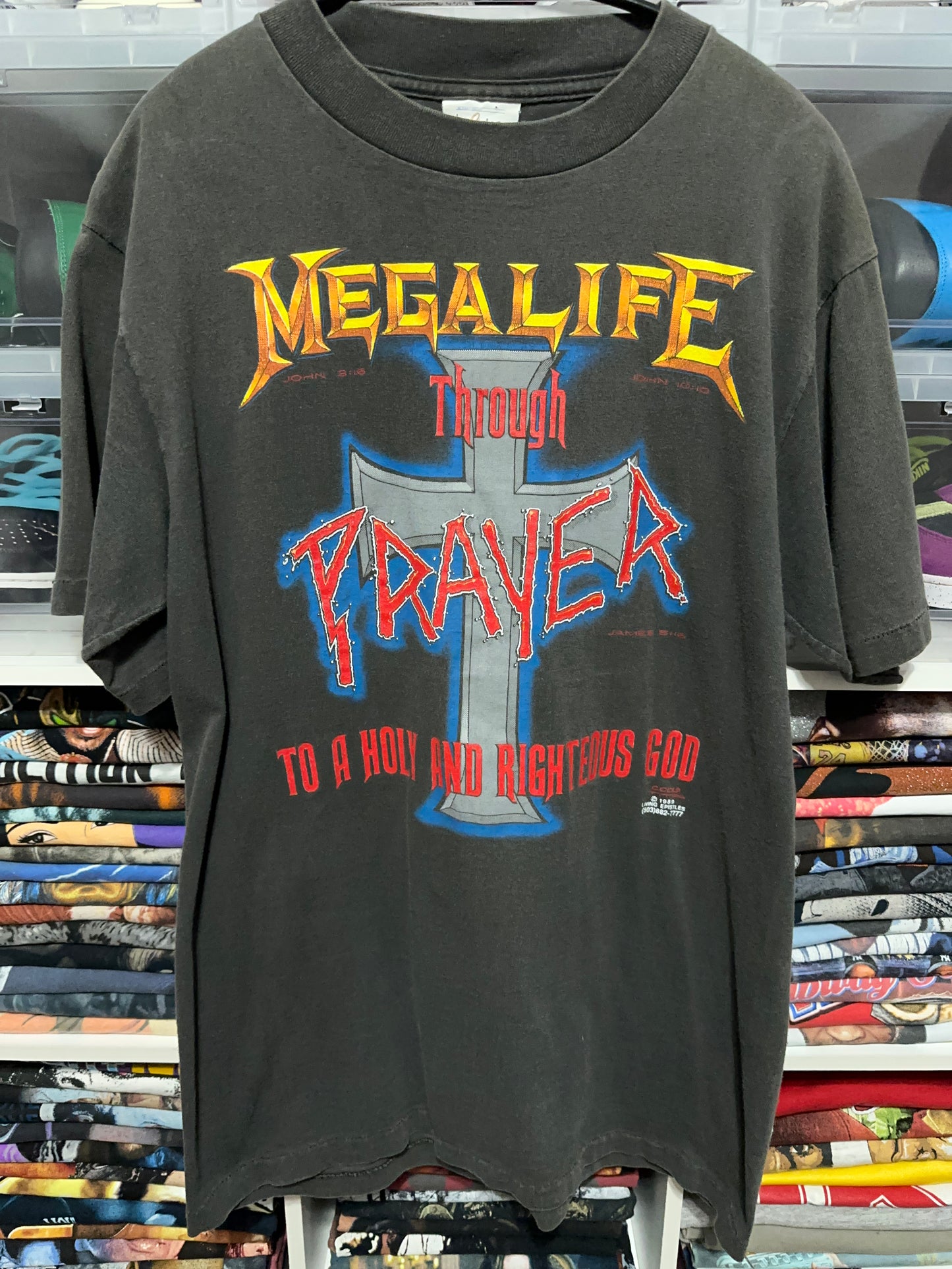 Vintage 90s Megalife Through Prayer Megadeath Slayer Flip Graphic Jesus Tee Large