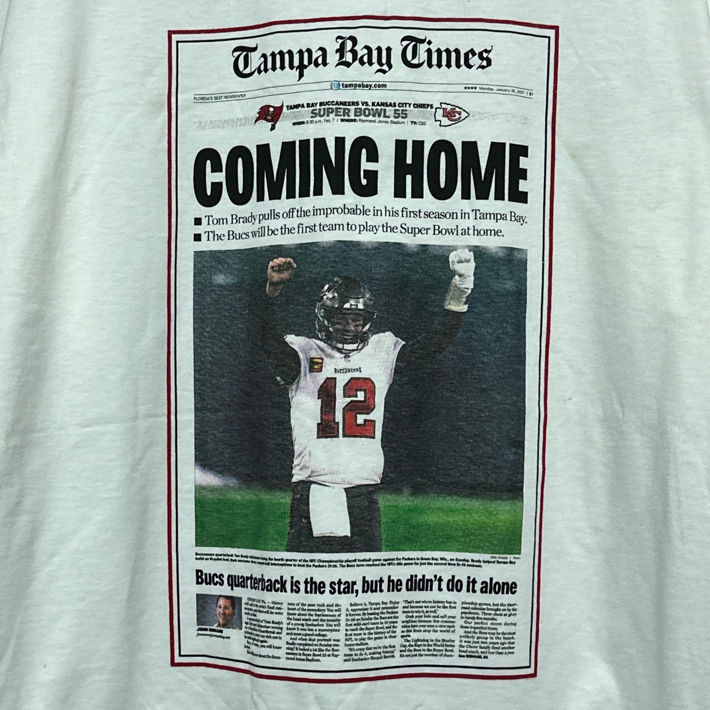 Tom Brady Tampa Bay Buccaneers Superbowl Newspaper Player Tee Large