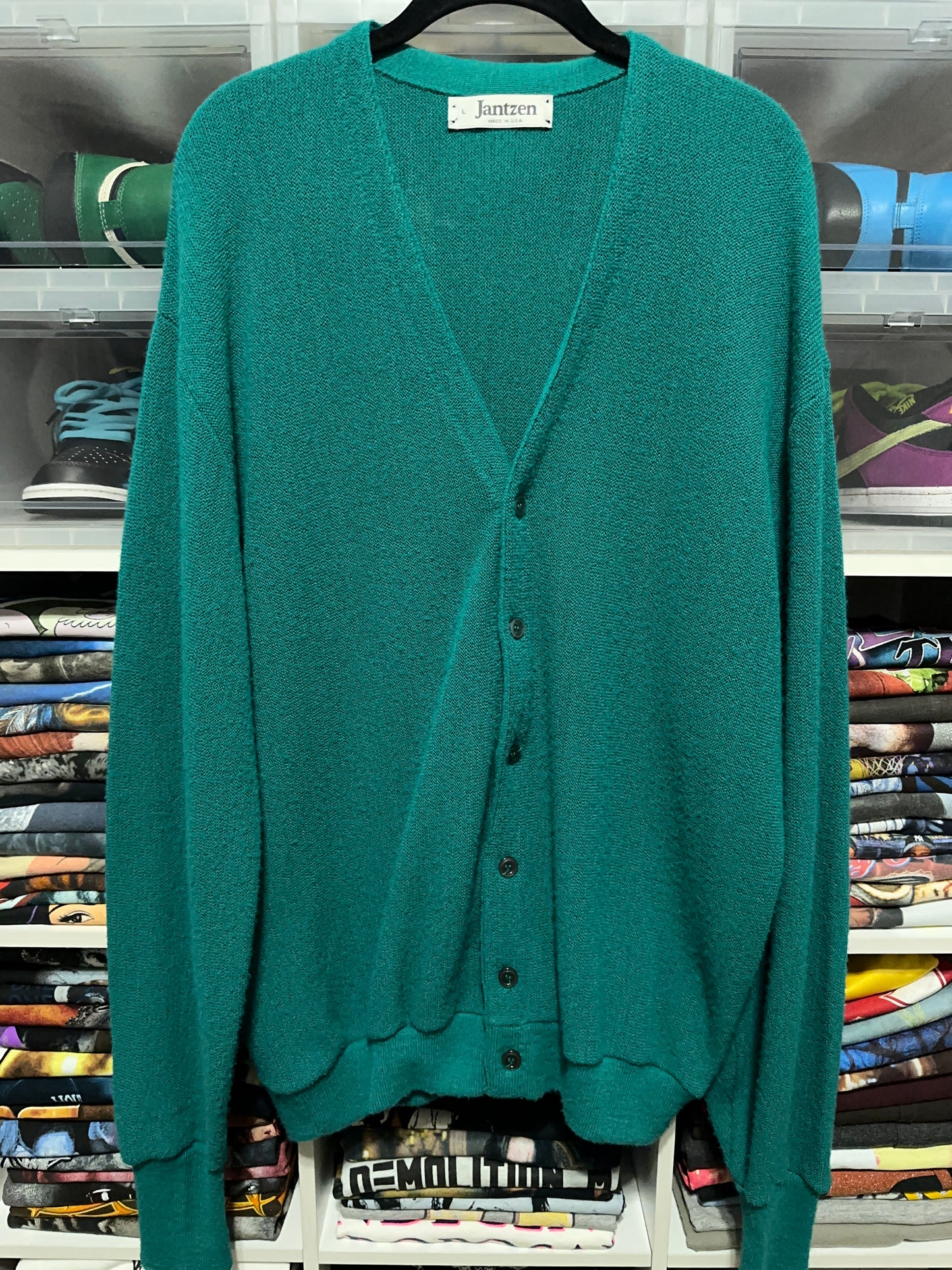 Vintage Jantzen Knit Cardigan Sweater Made In USA Large Green