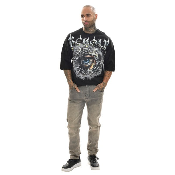 BEHOLD RAW EDGE CROPPED GRAPHIC TEE