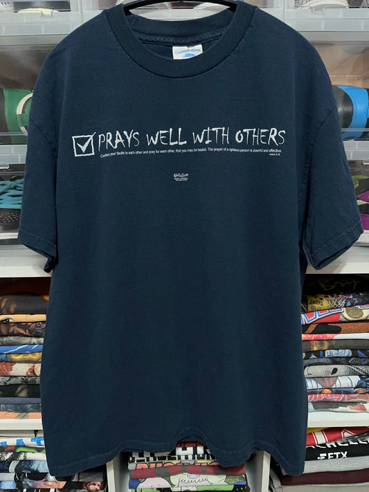 Vintage Y2K Prays Well With Others Graphic Jesus Tee Large