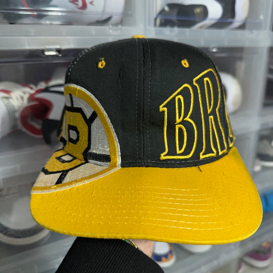 Vintage 90s Boston Bruins Starter Snapback Hat Spellout Big NHL Logo