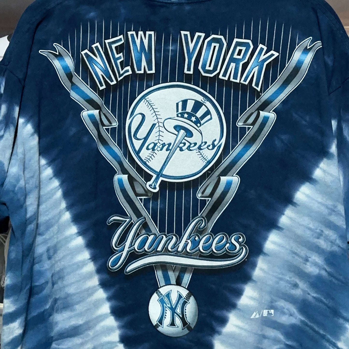 2000s New York Yankees Liquid Blue All Over Print Sports Tee XXL