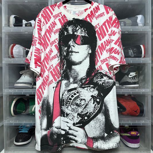 Vintage WWF Bret Hart The Hitman All Over Print Wrestling Tee XL