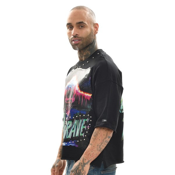 RAVE GRAVE RAW EDGE CROPPED GRAPHIC TEE