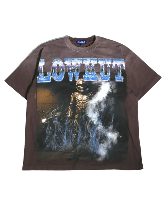 LOWKUT BIKER CRYSTAL RHINESTONE TEE CHARCOAL