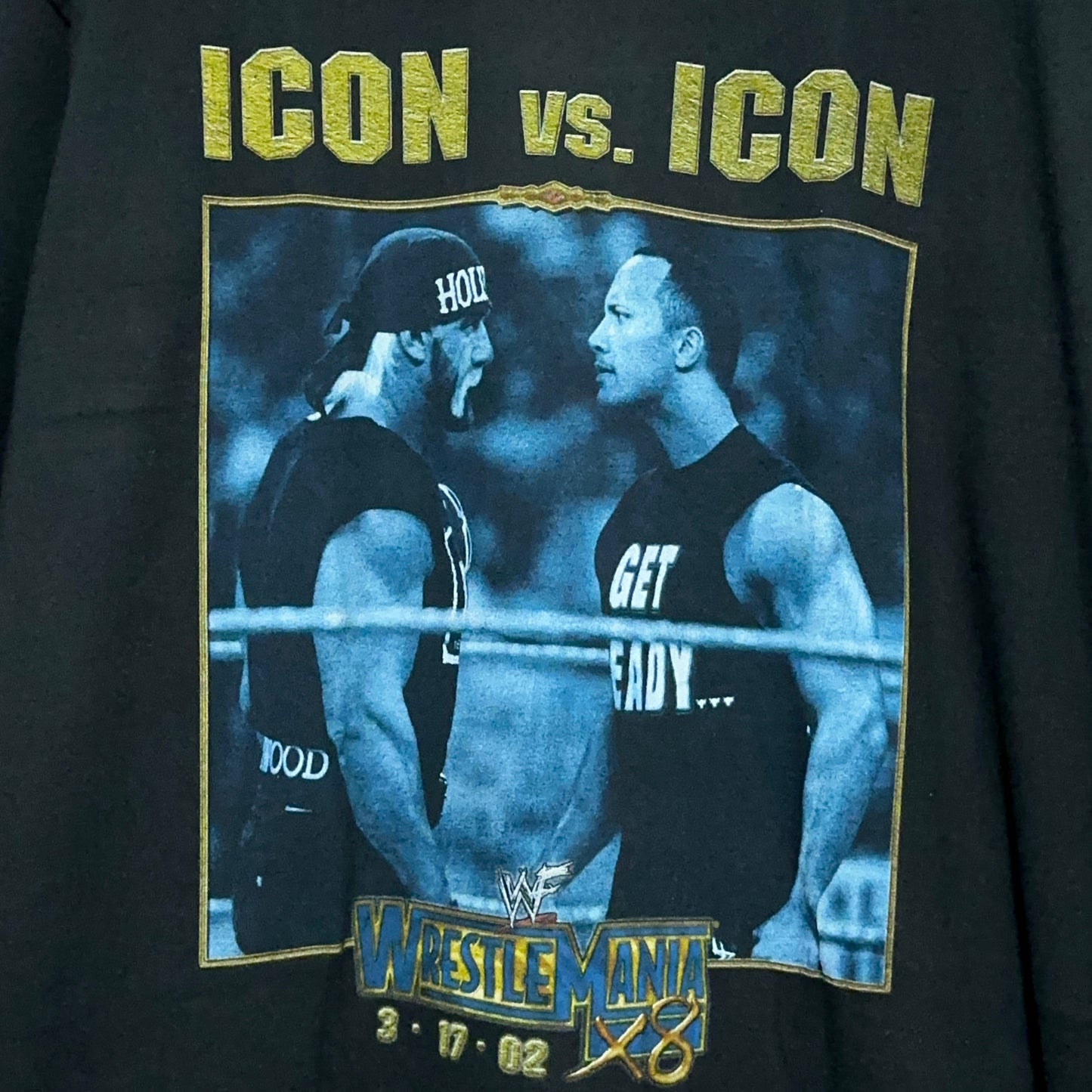 Vintage WWF WrestleMania 18 The Rock Hulk Hogan Icon vs Icon Wrestling Tee XXL