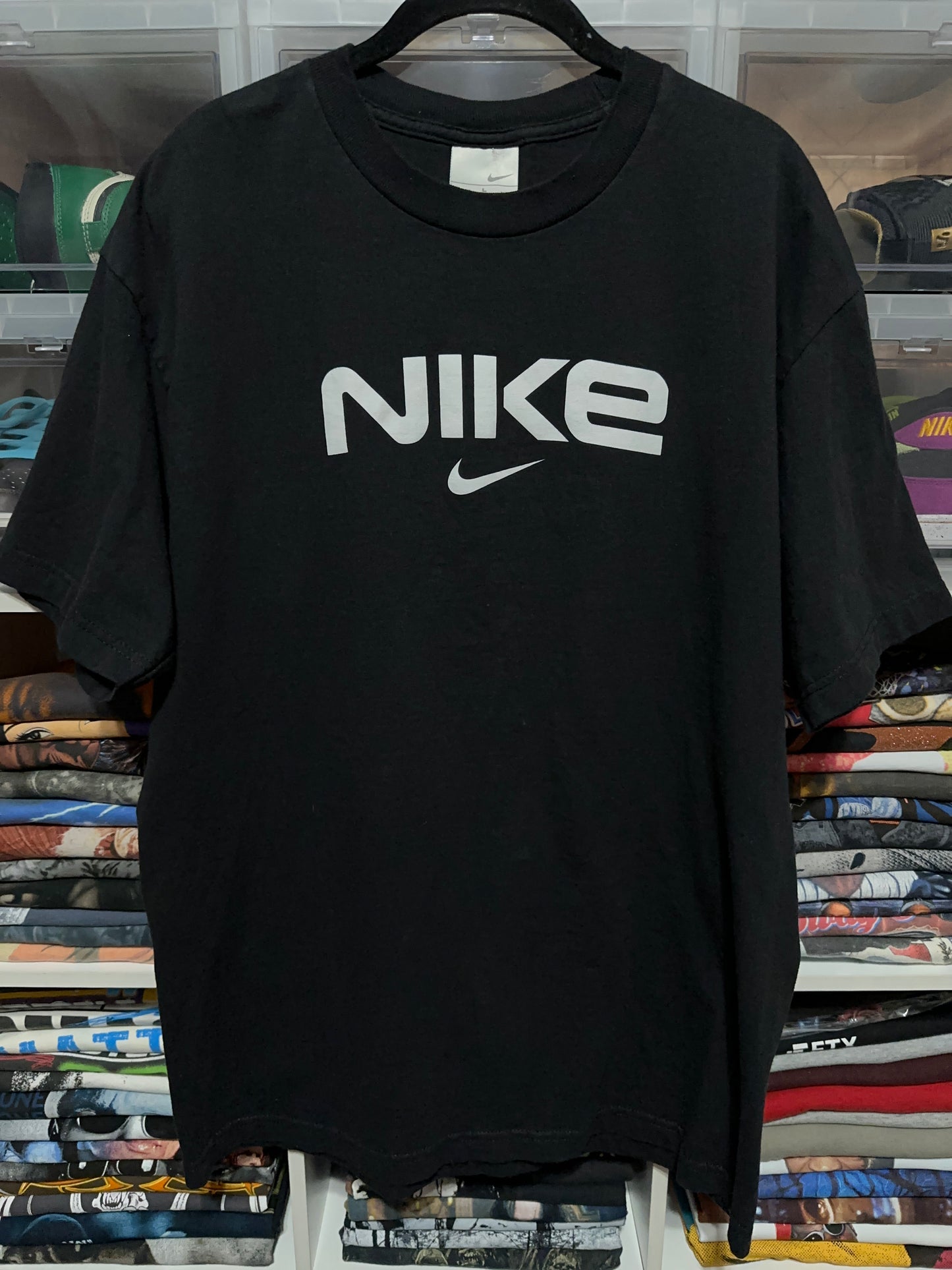 Y2K Nike Center Swoosh Spellout Graphic Tee Large