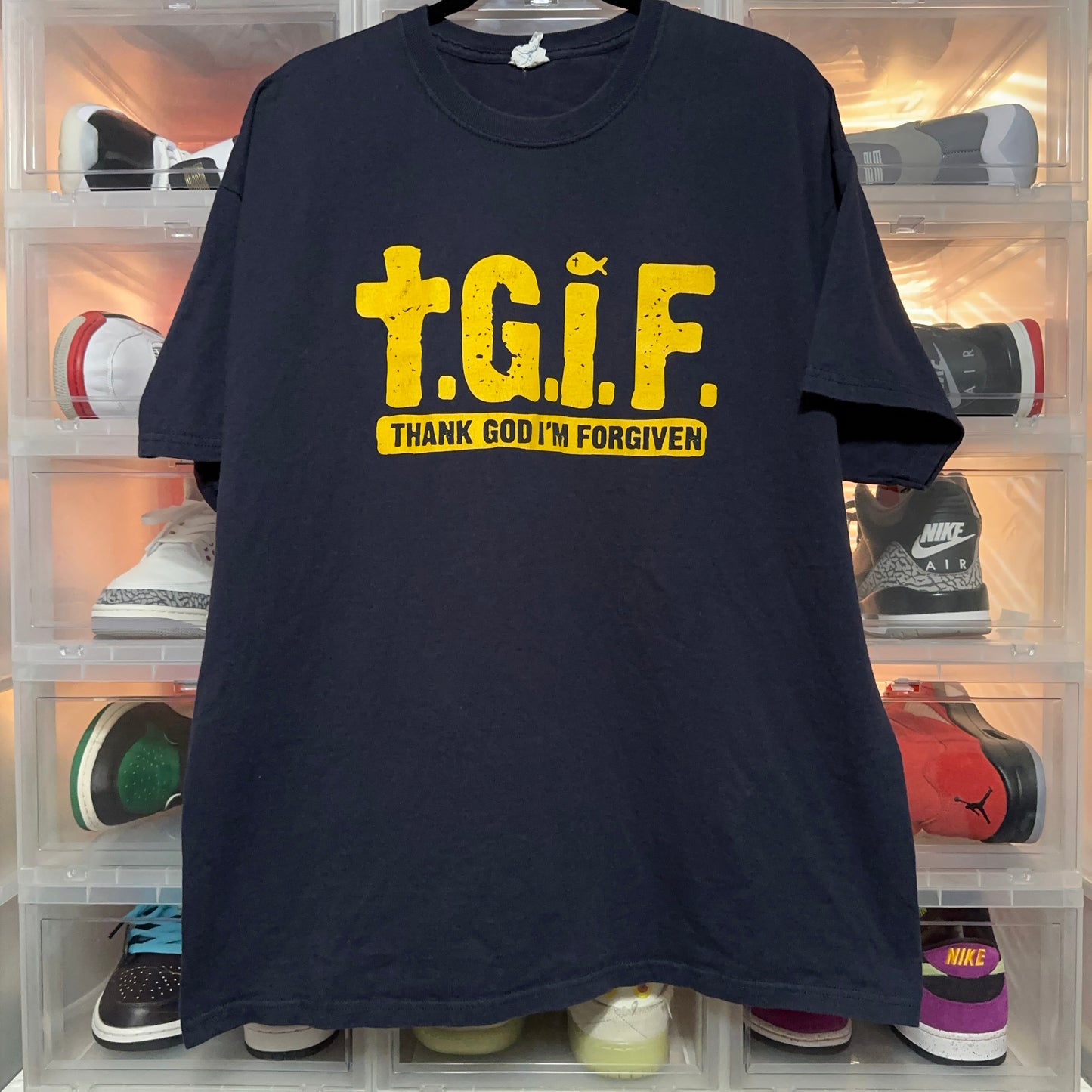 Y2K TGIF Thank God I'm Forgiven Graphic Jesus T-Shirt XL