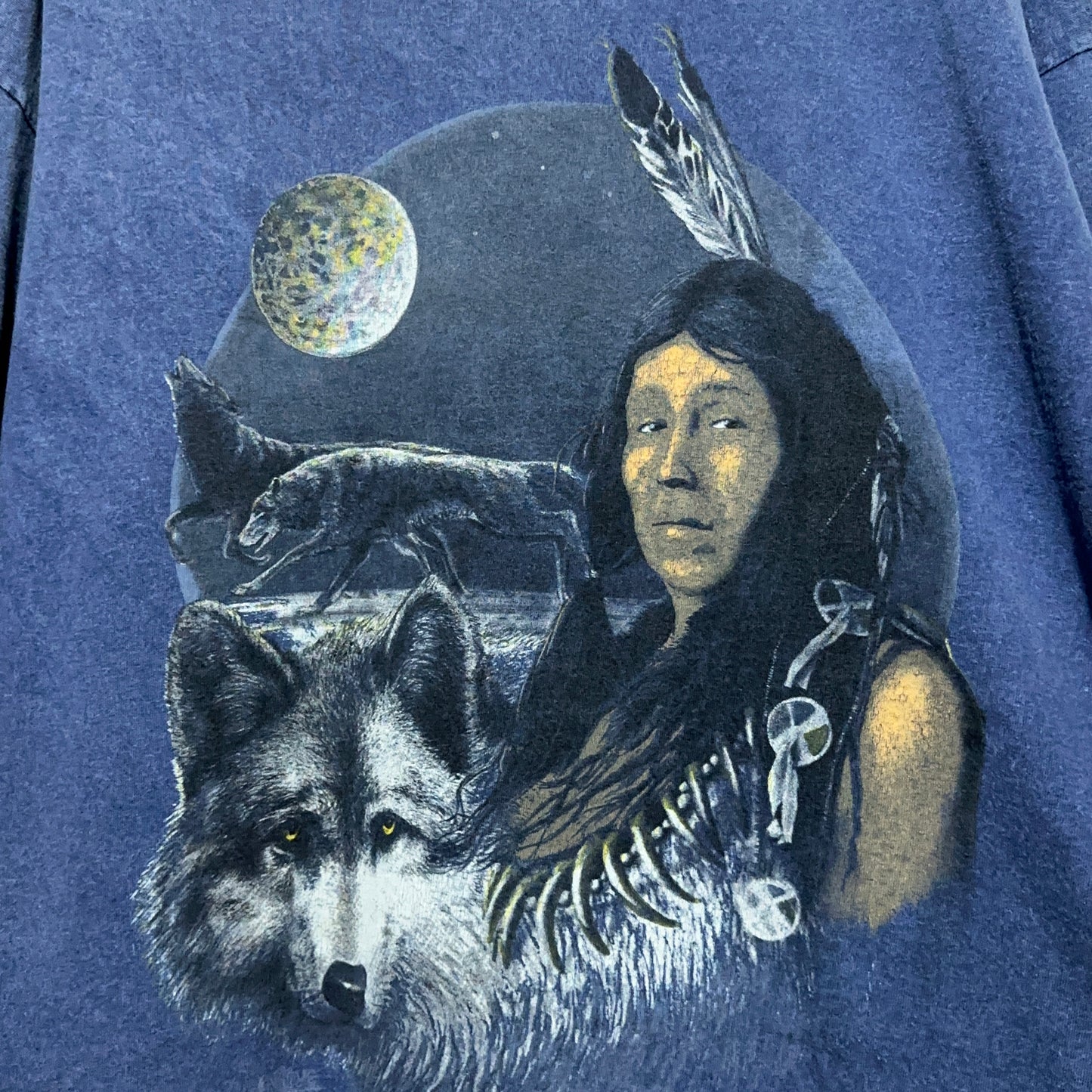 Vintage Native American Native Land Wolf Graphic Tee Large