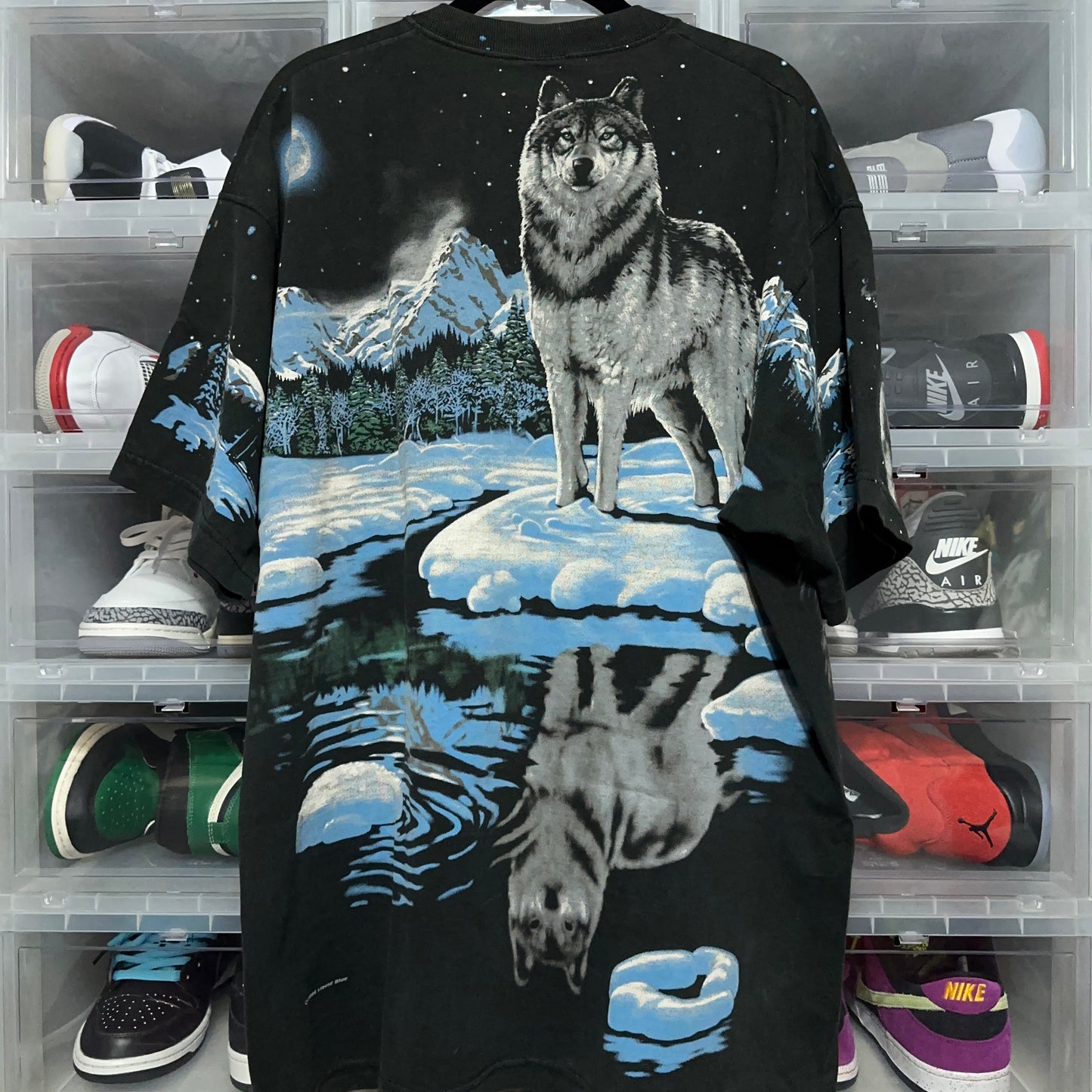 Vintage Liquid Blue Wolf Mega All Over Print Tee XL