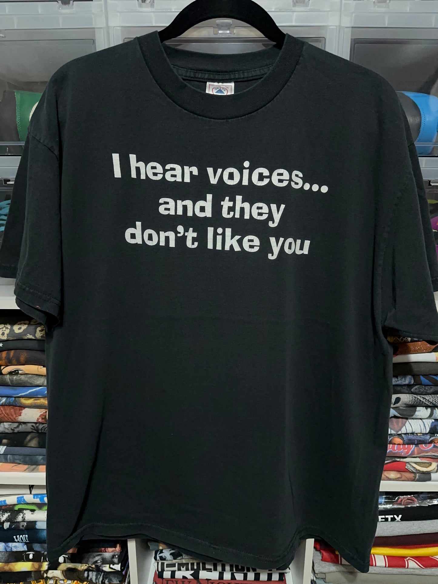 Y2K I Hear Voices And They Don't Like You Funny Adult Humor Tee XL