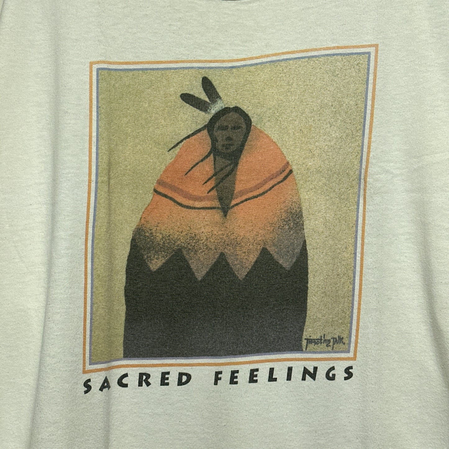 Vintage 90s Sacred Feelings Native American Music Art Tee XL