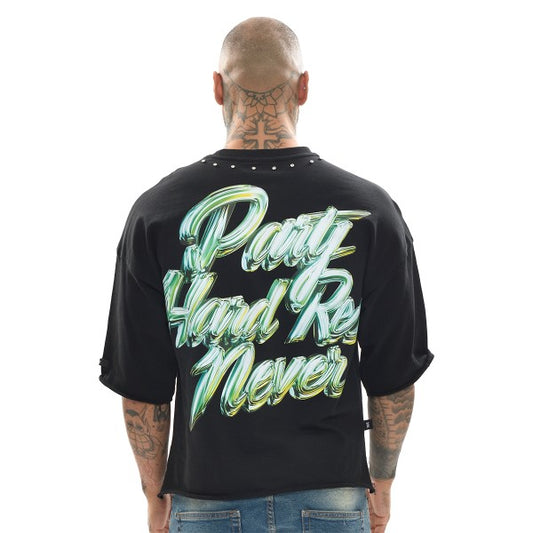 RAVE GRAVE RAW EDGE CROPPED GRAPHIC TEE