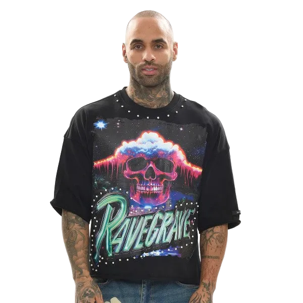 RAVE GRAVE RAW EDGE CROPPED GRAPHIC TEE