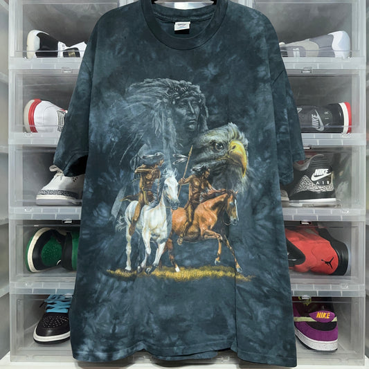 Vintage Native American Horseback Riding Eagle Art Tee XL