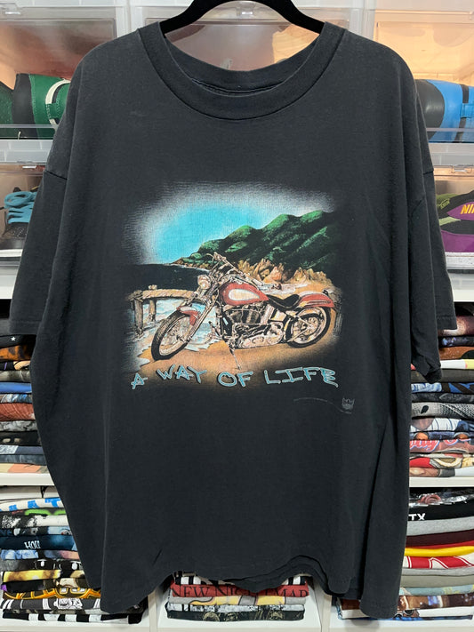 90's Vintage 3D Emblem A Way Of Life Motorcycle Tee XXL