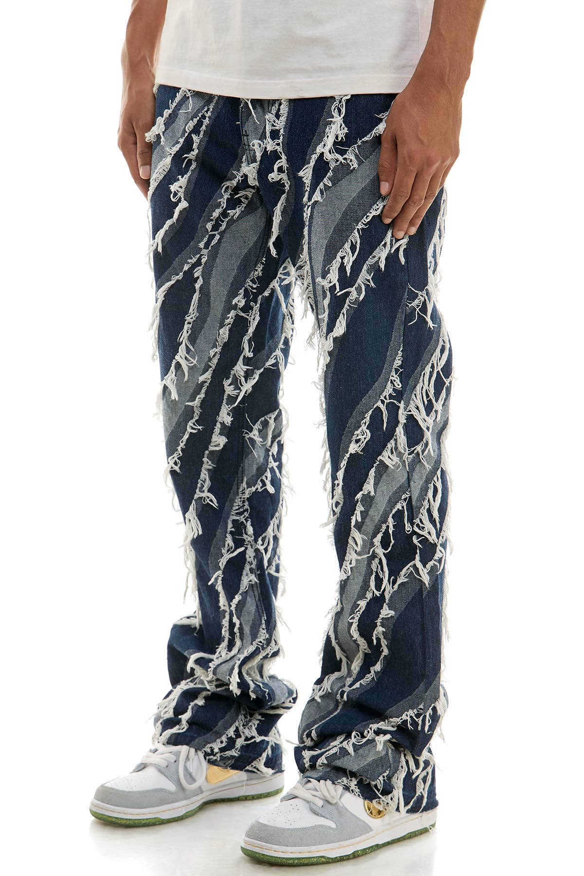 KDNK DIAGONAL RAW EDGE JEANS