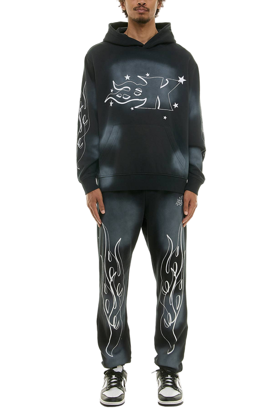 KDNK FLAME LOGO HOODIE AND JOGGER SWEATPANTS SET