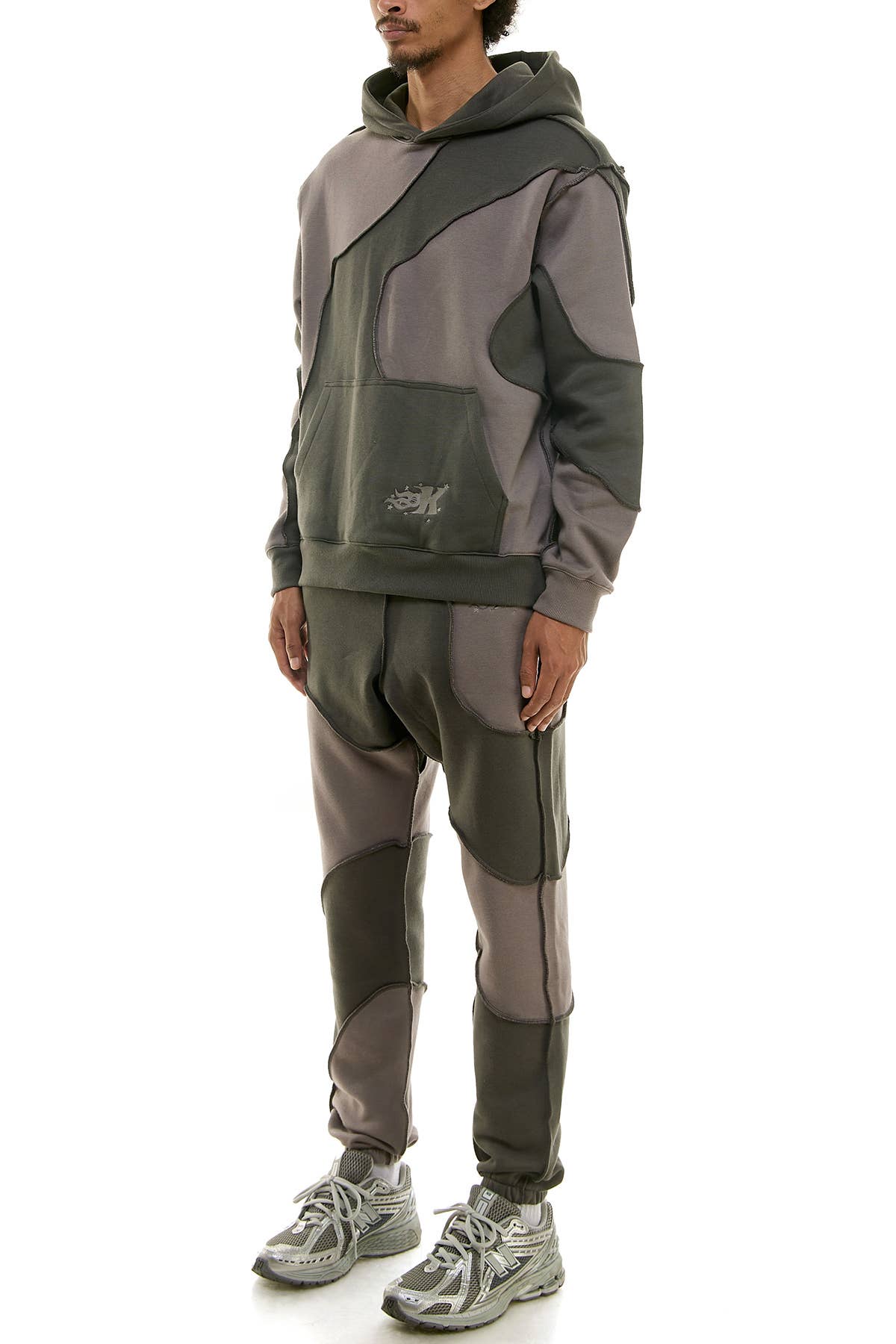 KDNK COLOR BLOCKED CUT AND SEW HOODIE AND SWEATPANTS SET