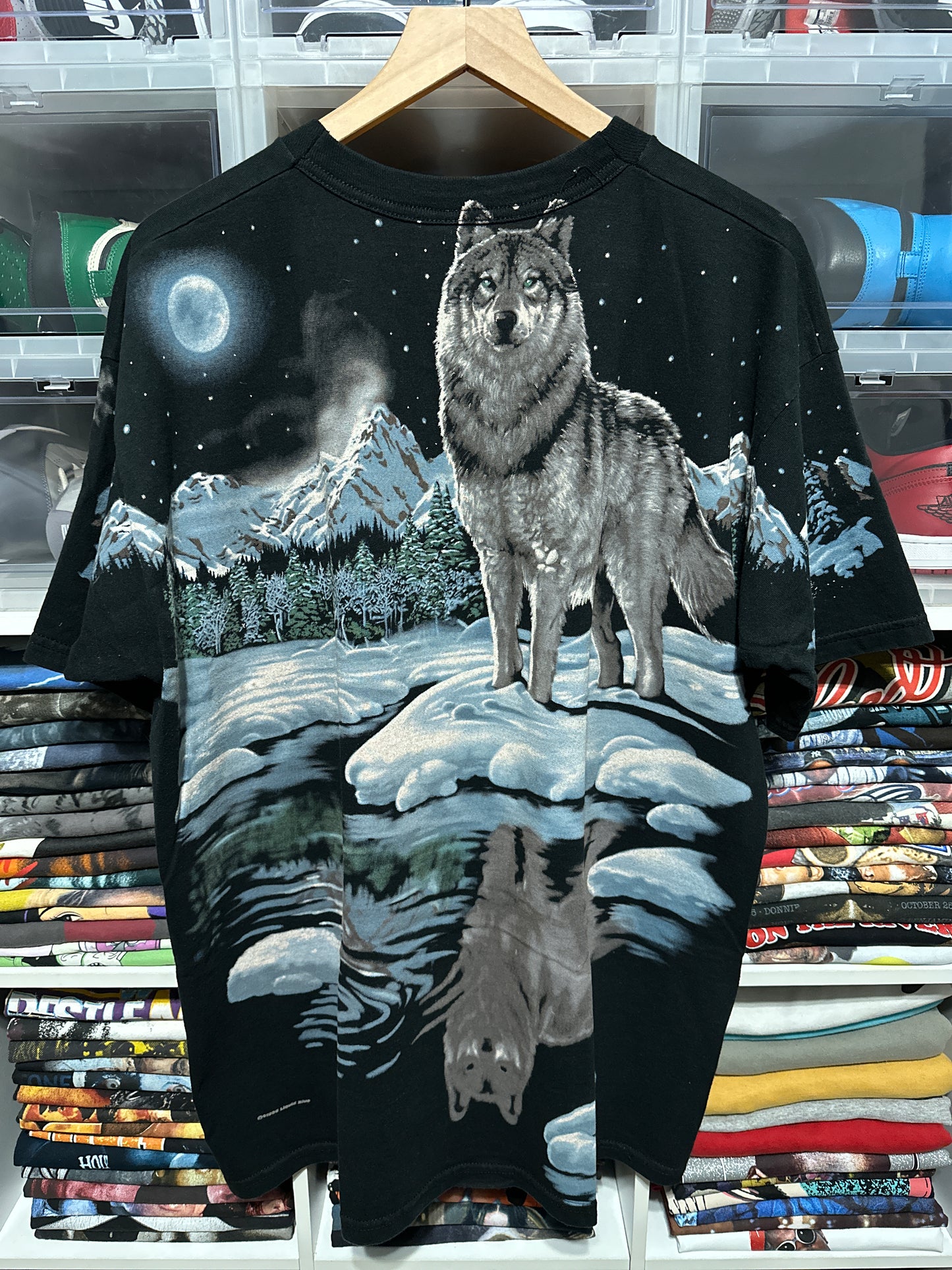 Vintage Liquid Blue Wolf All Over Print Nature Tee Size XL