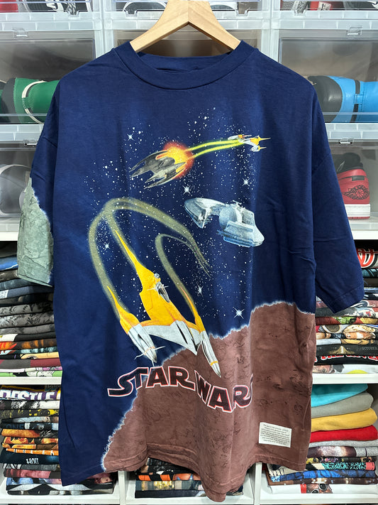 Vintage Star Wars Episode 1 Liquid Blue All Over Print Graphic Tee XL