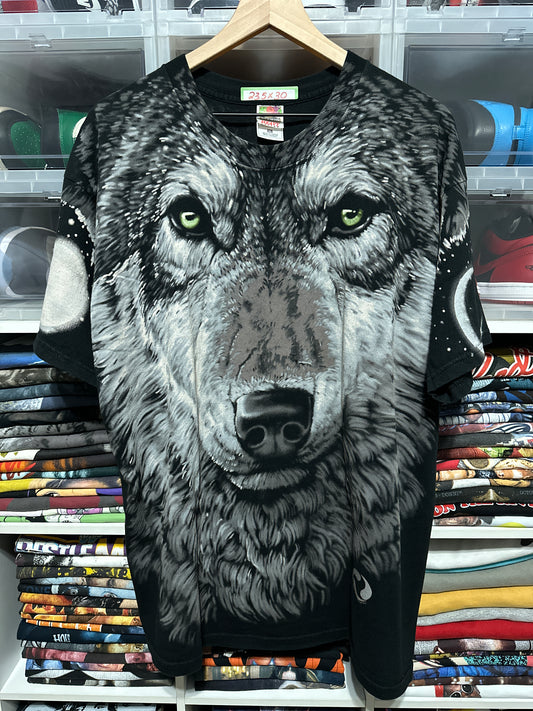Vintage Liquid Blue Wolf All Over Print Nature Tee Size XL